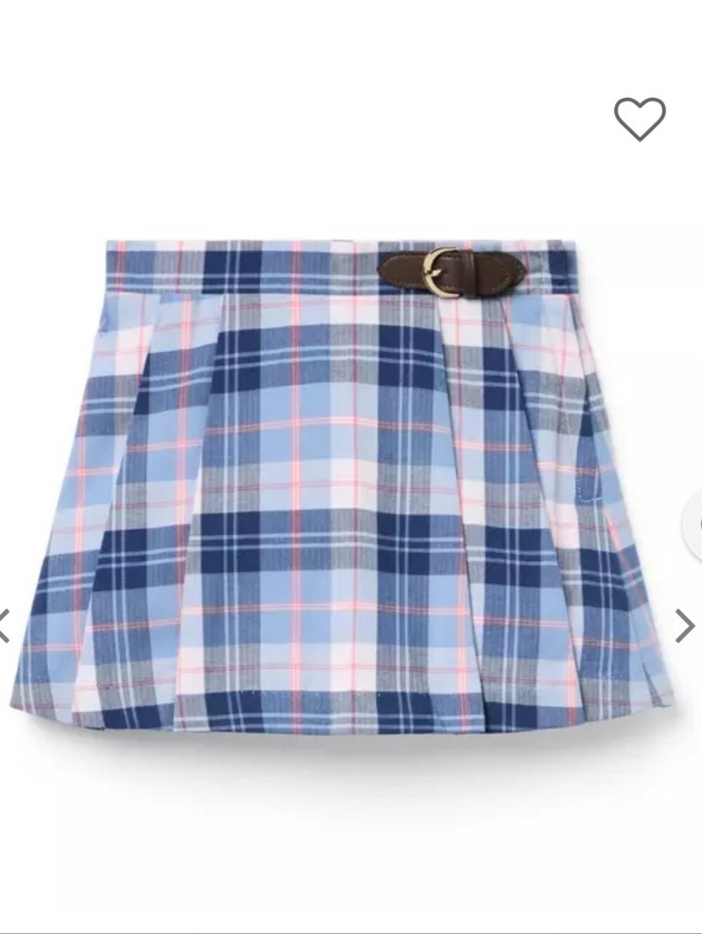 Janie & Jack pleated sunrise blue pink plaid buckle skirt